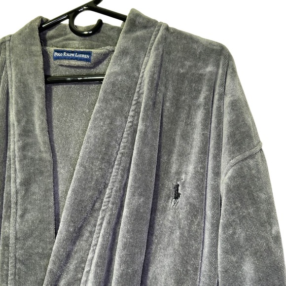 Polo Ralph Lauren Men's Gray Cotton Velour Bath Robe S/M Cozy Loungewear Holiday - Picture 5 of 12